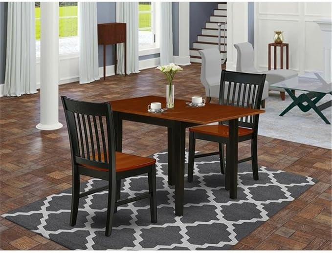 East West Furniture NDNO3-BCH-W 3 Piece Dinette Set for Small Spaces Contains a Rectangle Dining Table with Dropleaf and 2 Dining Room Chairs, 30x48 Inch, Black & Cherry