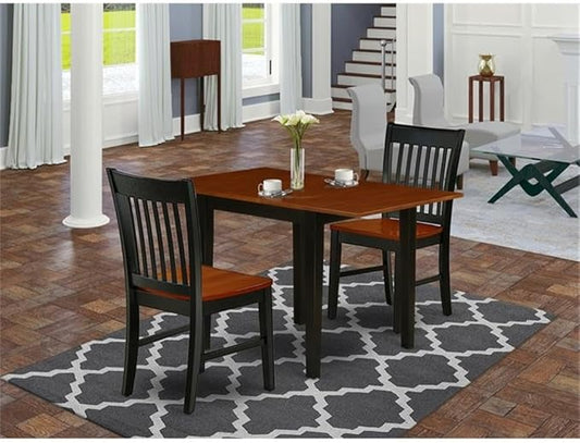 East West Furniture NDNO3-BCH-W 3 Piece Dinette Set for Small Spaces Contains a Rectangle Dining Table with Dropleaf and 2 Dining Room Chairs, 30x48 Inch, Black & Cherry