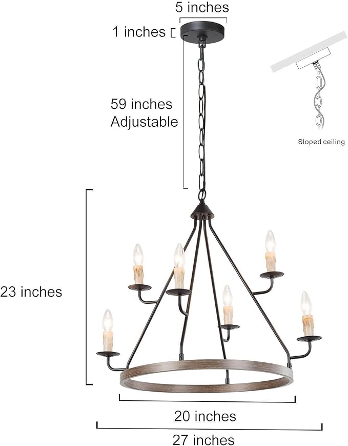 LALUZ Farmhouse Chandelier, Large 6-Light Wagon Wheel Chandeliers 2 Tier Round Pendant Light Fixtures for Dining & Living Room, Foyer and Bedroom