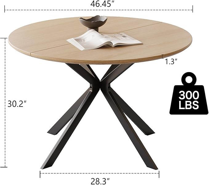 ALBAD 46.4" Round Dining Table, Mid Century Modern Round Dining Room Table for 4-6 with Metal Legs, Easy Assembly Coffee Table, Space-Saving Design for Kitchen and Dining Room
