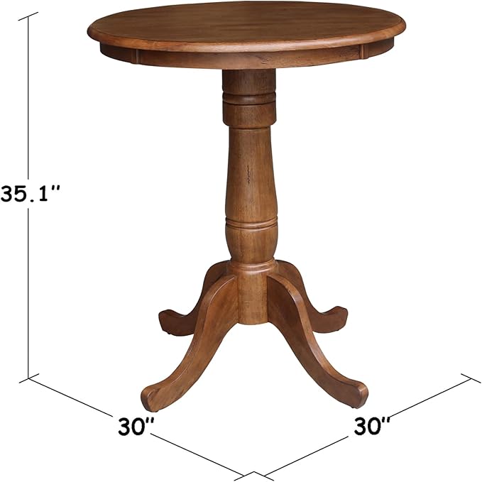 IC INTERNATIONAL CONCEPTS 30" Solid Wood Round Pedestal Table in Distressed Oak with 2 San Remo Stools
