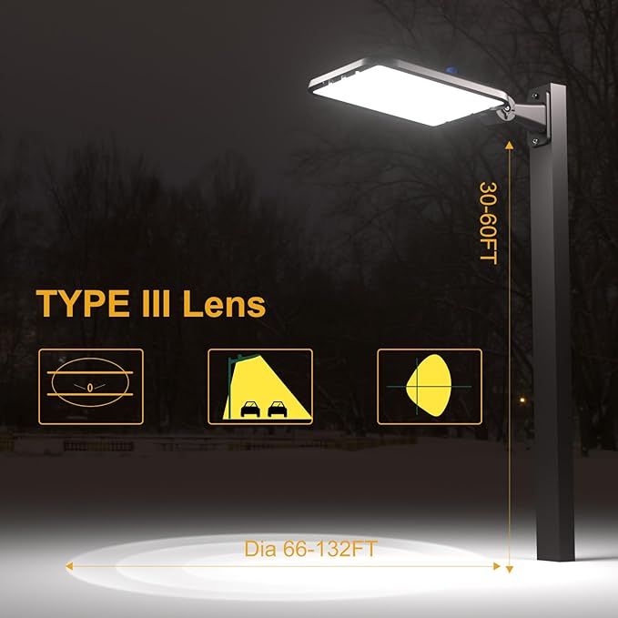 500W LED Parking Lot Lights Outdoor 75000lm(150LM/W) IP65 6KV SPD 5000K Daylight Arm Mount Commercial Area Street Lighting Smart Photocell ETL Listed 7 Yrs Warranty-2Pack