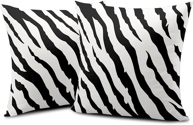 Zebra Striped Pattern Throw Pillow Covers 18x18 Set of 2 Black and White Decorative Square Pillow Covers Modern Abstract Art Pillow Cases Home Decor for Couch Bed Sofa