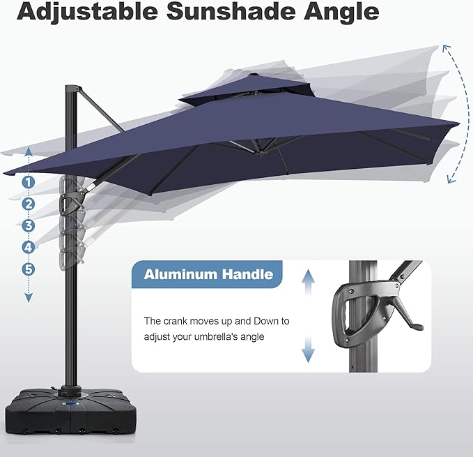 FLAME&SHADE 10 X 10 FT Cantilever Patio Umbrella - Large Offset Umbrella Outdoor Patio with 360-Degree Rotation and 3-Year Fade Resistance Fabric for Deck Pool Backyard Garden (Navy Blue)