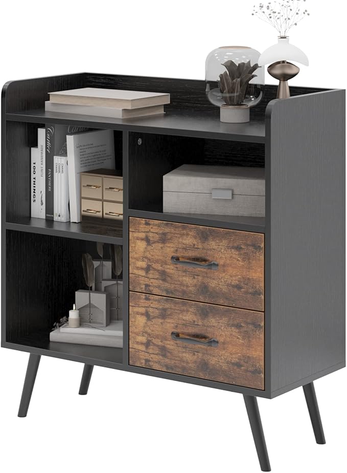SogesHome Storage Cabinet, Cupboard, Retro Cabinet Display Shelf, 31.5 Inch Entryway Table with Open Shelf and 2 Flip-Cover Door for Living Room, Bedroom, Entryway, Hallway, Style One