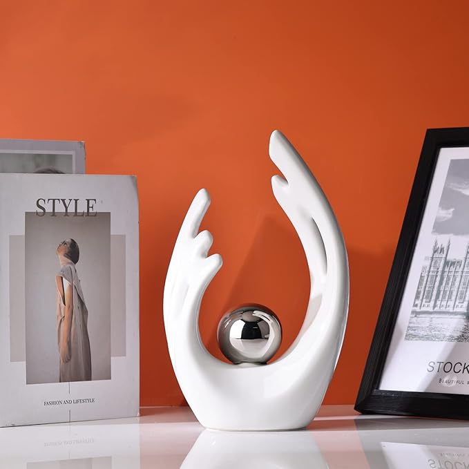 XMGZQ White Ceramic Abstract Statues and Sculptures,White and Sliver Art Ceramic Statues,Modern Home Decor for Living Room,Dining Table, Coffee Table,Shelf, Entrance,Home Desktop Sculpture Home Decor