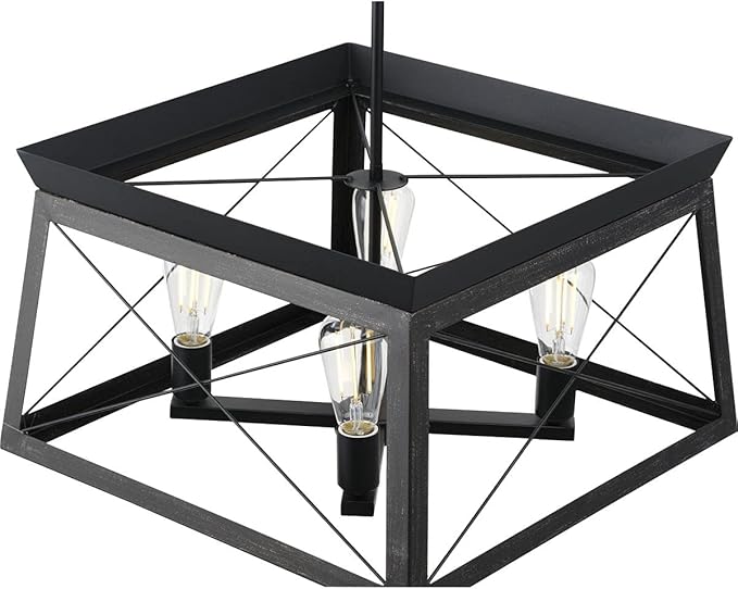 Progress Lighting 4 Light Chandelier, Rustic Farmhouse Style Modern Hanging Light Fixture for Kitchen and Dining Room, Briarwood Collection, Textured Black