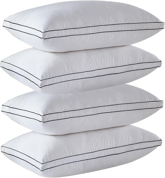Gehannah Bed Pillows for Sleeping, Luxury Plush Soft Pillow with Home and Hotel, Breathable Microfiber Cover Skin-Friendly Pillows for Side Back Sleepers (White, Queen (Pack of 4))