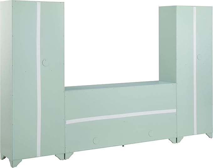 Crosley Furniture Tara 3-Piece Modern Farmhouse Sideboard Buffet Cabinet and Kitchen Storage Pantry Set, Distressed Seafoam Blue