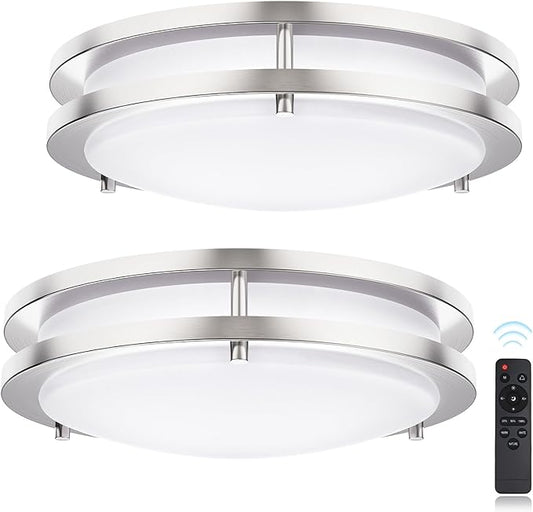 Flush Mount Ceiling Light with Remote: 2 Pack16 Inch Lights fixture, 3000K-4500K-6000K Adjustable 3 Color Temperature, Dimmable Lighting Fixtures for Kitchen Bedroom Hardwired Installation (Silver)