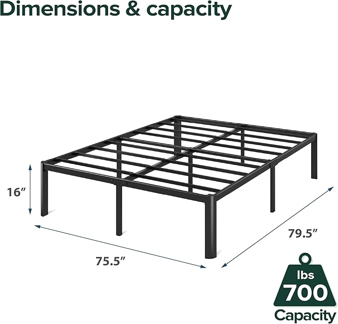 Zinus Van 16 Inch King Metal Platform Bed, Steel Slat Support, No Box Spring Needed, Eco Friendly WonderBox Packaging, Easy Assembly, Black