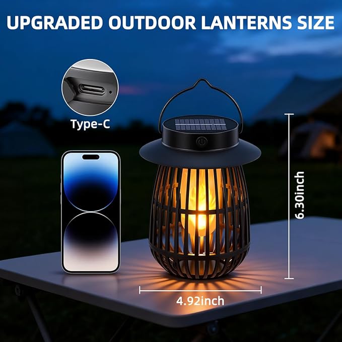 Gen2 Flame Solar Lanterns Outdoor Waterproof, 4Pack Hanging Lantern Decorative Indoor, Flickering Garden Lights Glow in the Dark, Camp Lamp Solar Lights for Outside Patio Tree Porch Table Yard Decor