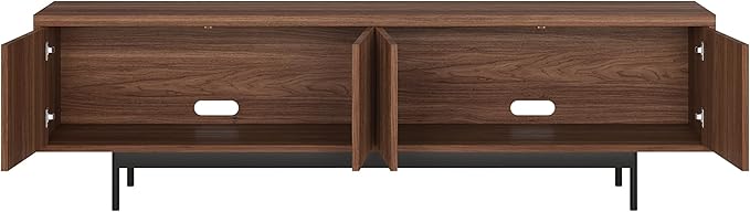 Henn&Hart Fluted TV Stand for TVs up to 75" with 2 Open-Concept Ribbed Storage Cabinets for Living Room, Family Room, or Office, Medium Walnut