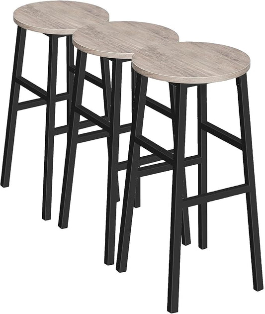 Bar Stools, Set of 2 Round Bar Chairs with Footrest, 28 Inch Kitchen Breakfast Bar Stools, Industrial Stools, Easy Assembly, for Dining Room, Kitchen, Greige BAHG02701 (Pack of 3)