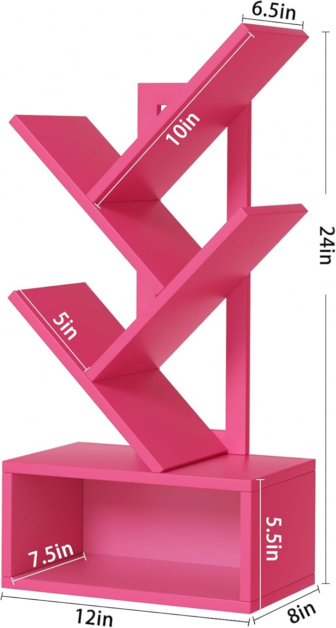 Small Tree Book Shelf,5 Tier Black Tree Bookshelf,Desktop Bookcase,Modern Desk Display Storage Bookshelves,Floor Standing Organizer Bookcases for Living Room,Bedroom,Office