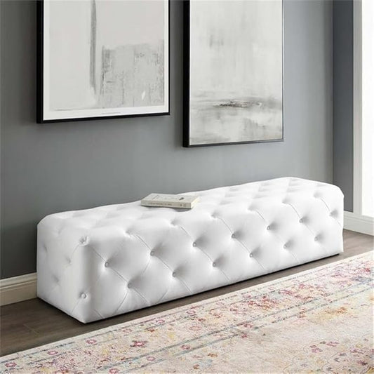 Modway EEI-3771-WHI Anthem 72" Tufted Button Entryway Faux Leather Bench, White
