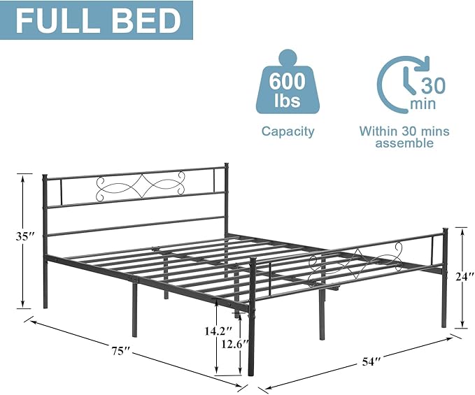 VECELO Full Size Metal Platform Bed Frame with Headboard/Steel Slat Support/No Box Spring Needed/Easy Assembly