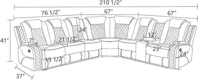 Power Recliner Sectional Couch for Living Room, Breathing Leather Reclining Sectional Sofa, 6 Seat L Shaped Reclining Couch with LED Lighting/Cup Holders/Strorage/USB Port (Wine Red)
