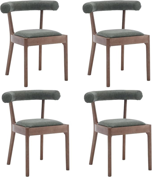 Kmax Dining Room Chairs Mid-Century Modern PU Kitchen Chairs with Natural Walnut Finished Frame, PU Curved Back, Set of 4, Green
