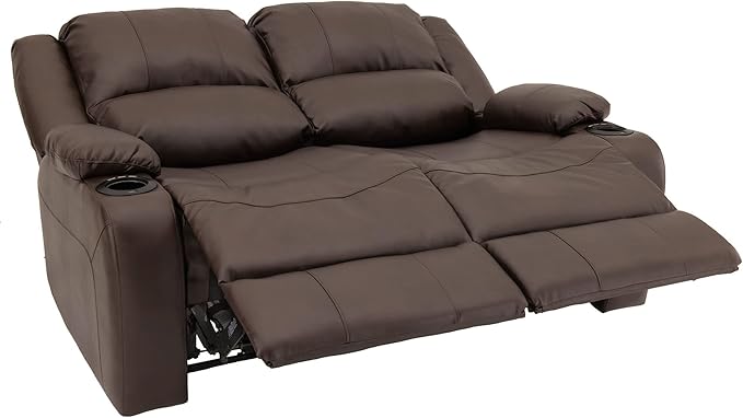 RecPro Charles 58" Powered Double RV Wall Hugger Recliner Sofa RV Loveseat with Upgraded 2023 Fabric (Chestnut)