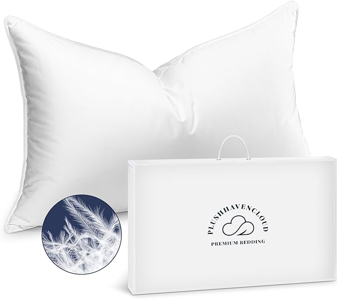 White Goose Down Pillow - Luxury Hotel Bed Pillow with 100% Natural 1000+ Fill Power Goose Feather Down Pillow for Sleeping, 700TC Cotton Shell, Queen Size- Medium, 1 Pack