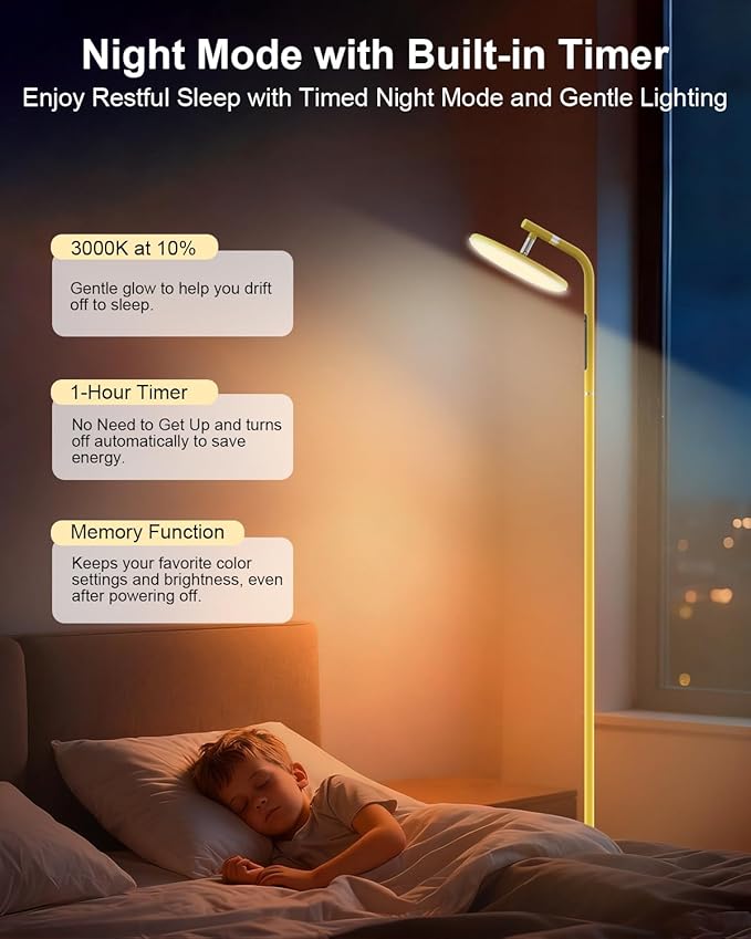 LED Floor Lamp, 32W Super Bright Standing Lamp with Remote Control, Modern Dimmable 69" Torchiere Tall Lamp, 350°Rotating Head Reading Floor Lamp for Living Room, Bedroom, Office, Gold