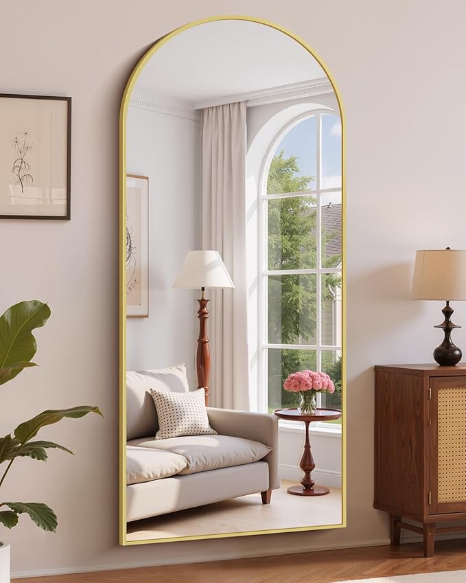 71"x30" Arched Full Length Mirror, Large Floor Mirror with Aluminum Alloy Frame Standing Hanging or Leaning Wall-Mounted Mirror, Vanity Mirror for Living Room and Bedroom,Gold