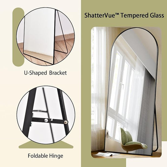 BEAUTYPEAK Arch Mirror Full Length, 76"x34" Wall Mirrors, Oversized Full Body Floor Mirror, Aluminum Alloy Frame for Bedroom, Dressing Room, Black