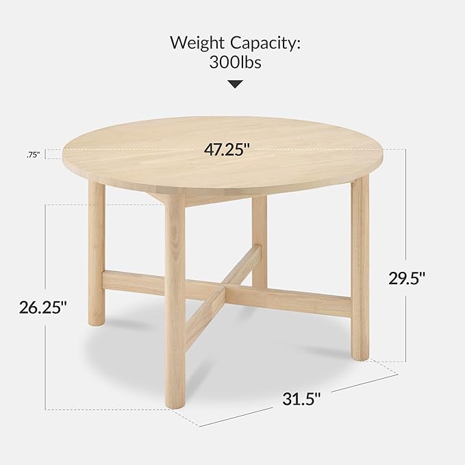 Best Choice Products Solid Wood Dining Table for 4-6, Kitchen Table, 47" Round Table, Modern Farmhouse, Space Saving for Dining Room, Kitchen, Or Living Room, Easy Assembly - Natural