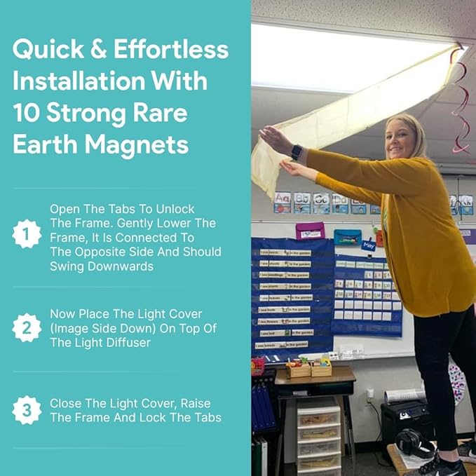Fluorescent Light Covers for Ceiling Lights - Flicker & Glare Reducing Filters for Ceiling Lights - Overhead Light Covers - Light filters for Classroom and Office - 48" x 24", Blue (8 Pack)