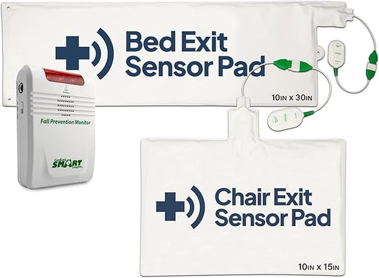 Smart Caregiver Bed & Chair Exit Alert System - Wireless Monitor with Pressure Sensor Pads for Bed and Chair - Automatically Alerts Caregiver When They Get Up - Bed Alarm for Elderly