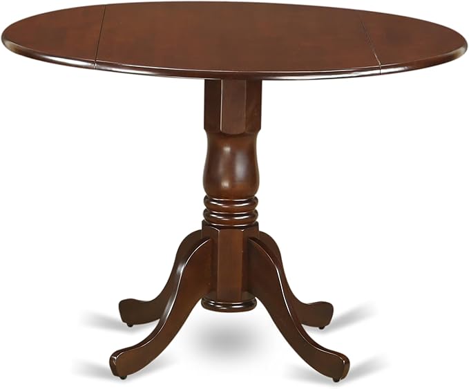 East West Furniture DLBO5-MAH-W 5 Piece Dining Room Table Set Includes a Round Dining Table with Dropleaf and 4 Wood Seat Chairs, 42x42 Inch, Mahogany