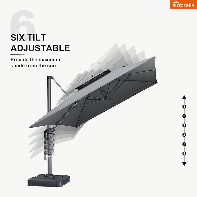 PURPLE LEAF Cantilever Umbrella with Base Included 10' X 13' Outdoor Patio Rectangular Umbrella with Double Top Large Heavy Duty 360° Rotation Offset for Deck Backyard Pool Cast Slate