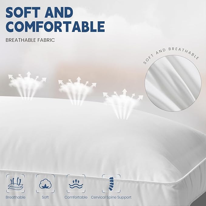 Pillows Standard Size Set of 2, Soft Fluffy Down Alternative Hotel Pillows, 20x26 Inches Bed Pillows for Sleeping