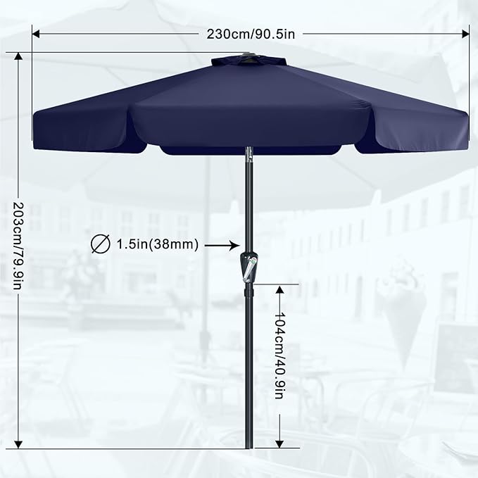 MASTERCANOPY 7.5ft Patio Umbrella with Valance, Crank and Tilt – 6 Ribs Outdoor Market Umbrella, UV/Fade Resistant, Waterproof Canopy with Wind Vent for Garden, Deck, Backyard, Pool (Navy Blue)