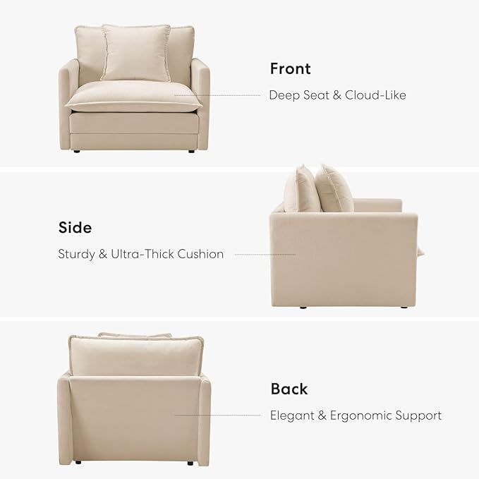 Chenille Oversized Chair with Ottoman - 39”W Big Comfy Reading Chair and Ottoman Set, Lounge Chair for Living Room, Bedroom, Kids Room, Reading Nook, Family Room, Sand Beige