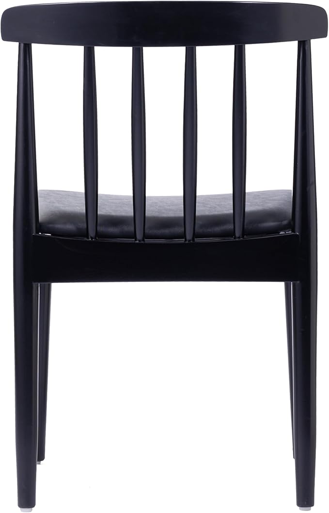 Flash Furniture Chester Solid Wood Dining Chair, Commercial Grade Restaurant Chair with Curved Spindle Backrest and Vinyl Padded Seat, Set of 2, Black/Black
