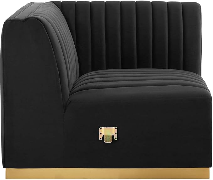 Modway Conjure Channel Tufted Performance Velvet Sectional, 4-Piece Right-Facing Sofa, Gold Black