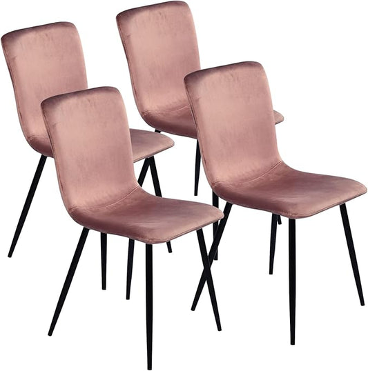FurnitureR Scandinavian Dining Chairs Set of 4, Comfy Side Chair with Velvet Seat Sturdy Metal Legs for Kitchen Living Bed Room, Rose
