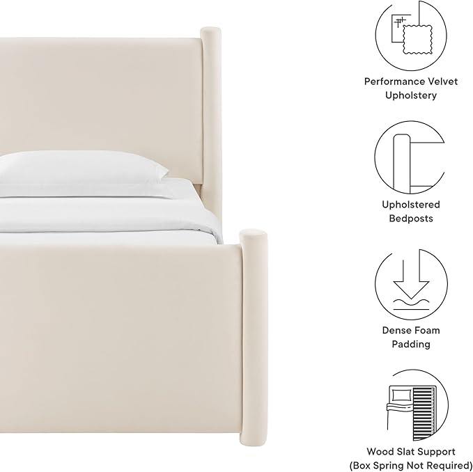 Modway Rael Twin Platform Bed Frame with Upholstered Headboard and Footboard in Alabaster
