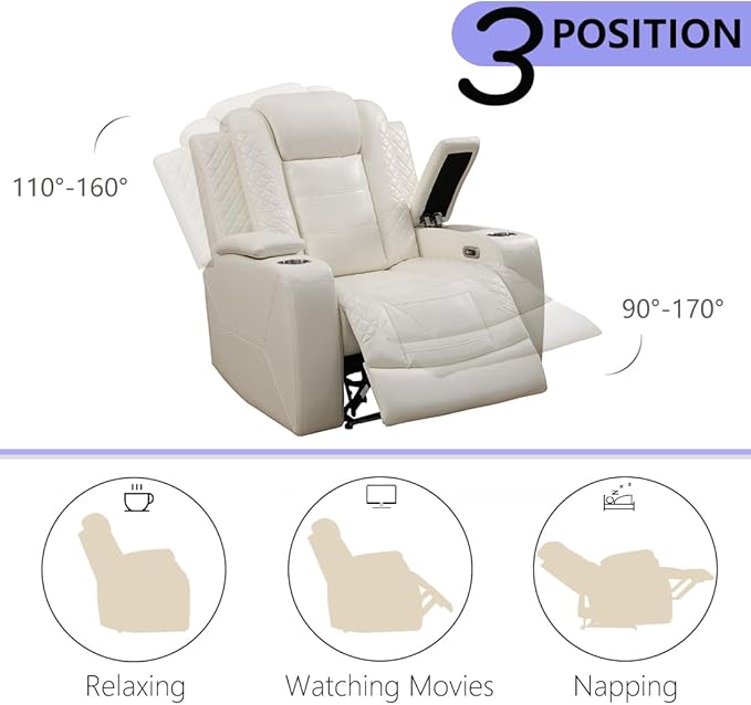Leather Power Recliner Sofa Set, Living Room Furniture Sets, 2 Piece Reclining Sofa Set with LED, Modern Recliner Couches with Arm Storage/Cup Holders/Charging Ports for Home Theater/Office
