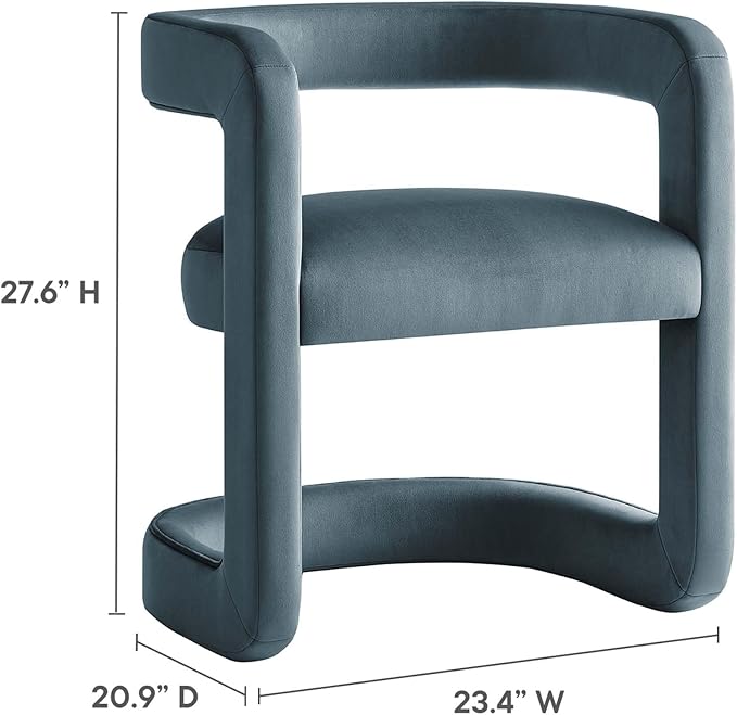 Modway Winslow Stain-Resistant Performance Velvet Dining Chair in Cadet Blue - Open Back Barrel Armchair - Upholstered Dining Chair - Cozy Reading Chair or Velvet Vanity Chair