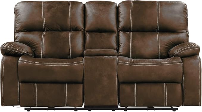 Zoey Chocolate Brown Power Loveseat with Dual Recliners, Hidden Storage, and USB Charging Station
