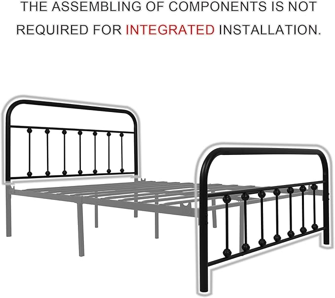 NACHTIMOOR Full Platform Metal Bed Frame with Headboard and Footboard,Vintage Victorian Style Mattress Foundation, No Box Spring Required, Under Bed Storage (Full, Black)