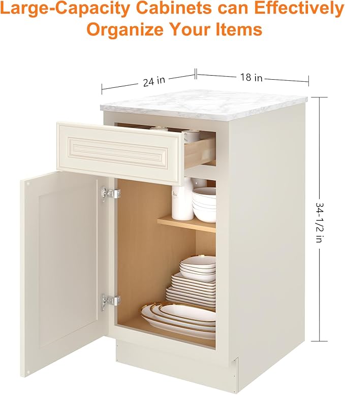 LOVMOR Kitchen Base Cabinets with Sideboard Storage, Entryway Cabinet, 1-Drawer & Adjustable Shelf, 18" W x 24" D x 34-1/2"H