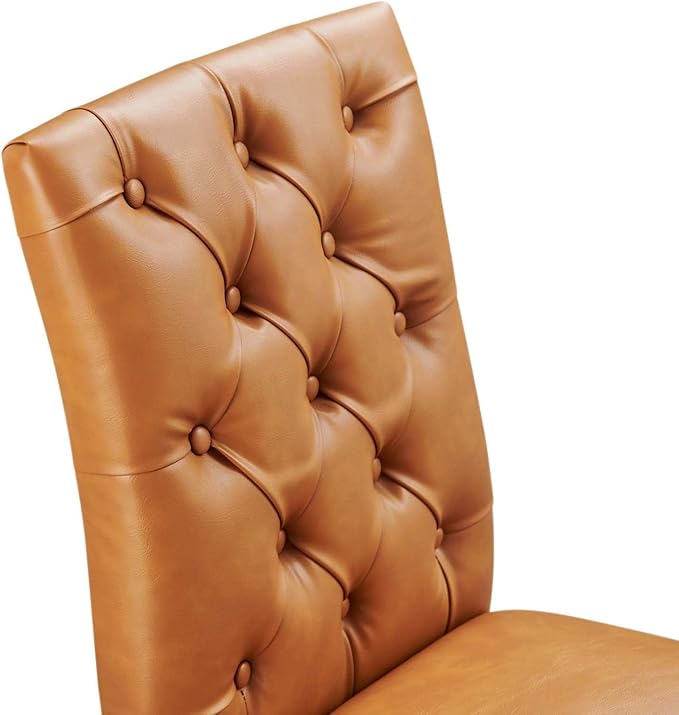 Duchess Button Tufted Vegan Leather Dining Chair in Tan