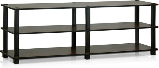 Furinno TURN-S-TUBE TV Stand, 3-Tier No Tools Entertainment Center, TV Console for TV up to 46 Inch, for Living Room, Bedroom, Dark Brown