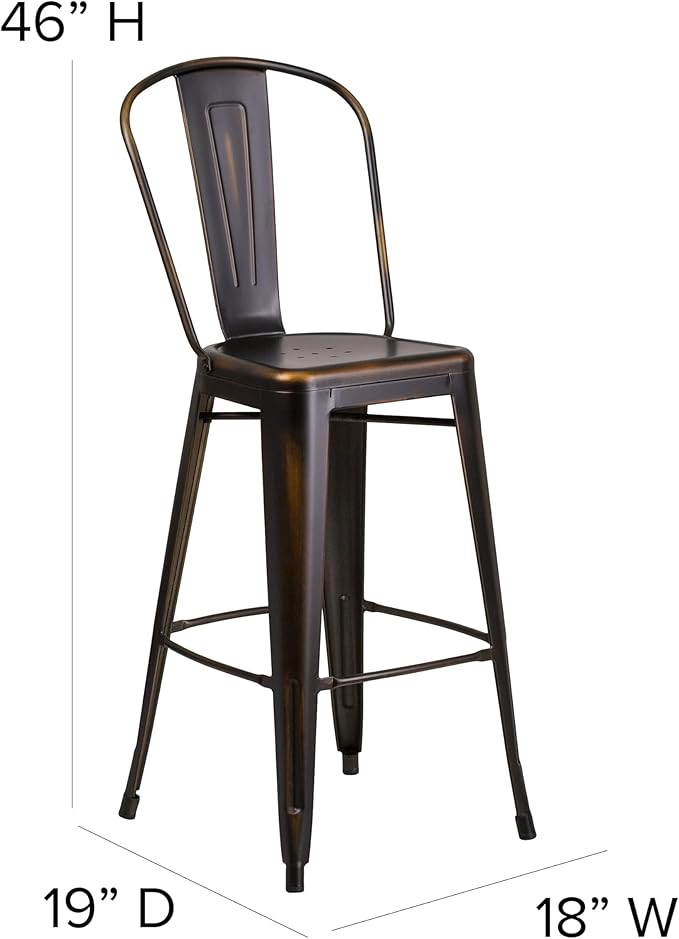 Flash Furniture Commercial Grade 30" High Distressed Copper Metal Indoor-Outdoor Barstool with Back