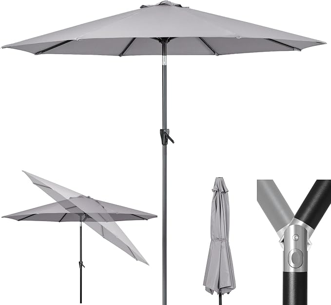 Tempera Patio Market Outdoor Table Umbrella with Push Button Tilt and Crank, Large Sun Umbrella with Sturdy Pole & Fade Resistant Canopy, Easy to Set