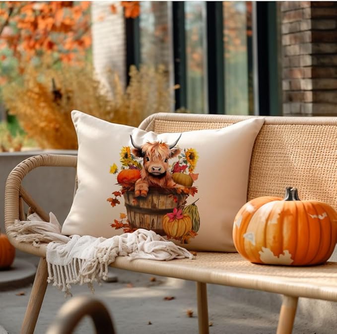 RABUSOFA Fall Decor Pillow Covers 12x20 Inch Lumbar Highland Cow Autumn Fall Decorations for Home Outdoor Thanksgiving Sunflower Decor Decorative Throw Pillow Cases for Couch